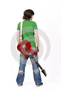 Guitarist with guitar on back