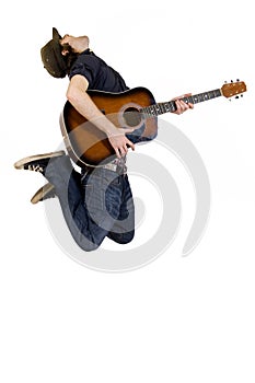 Guitarist with hat jumps