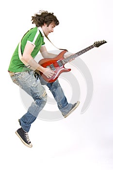 Guitarist jumps in the air