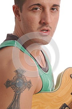 Guitarist with large tattoo 2497