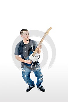 Guitarist Musician Isolated on White knees bent