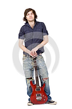 Guitarist over white background