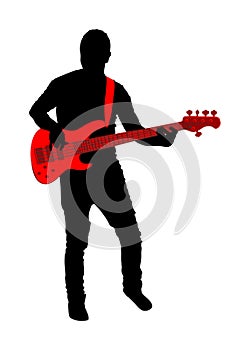 Guitarist player vector silhouette isolated on white background. Popular music super star on stage. Guitar music instrument.