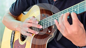 Guitarist playing the Harmonic tapping technic