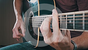 Guitarist Plays Acoustic Guitar at Home