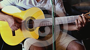 Guitarist plays the guitar in the bar