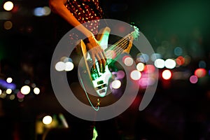 Guitarist on stage abstract colorful background, soft and blur concept