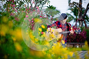 Guitarists are playing guitars happily. Music Concepts