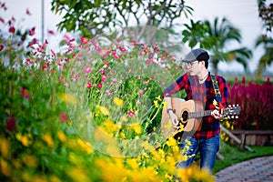 Guitarists are playing guitars happily. Music Concepts