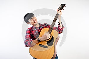 Guitarists who love music and are happy. Photos for your business