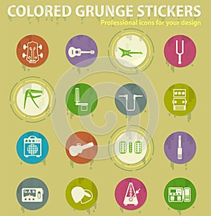 Guitars and accessories colored grunge icons