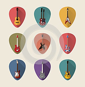 Guitars flat icon set