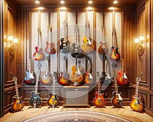 Guitars Music Room Instruments AI Generated Electric Acoustic Playing Display Wall