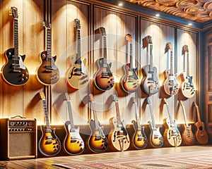 Guitars Music Room Instruments AI Generated Electric Acoustic Playing Display Wall