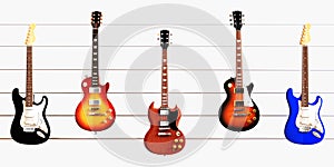 Guitars positioned on fret cords photo