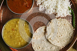 Gujarati Tuvar Dal dish with rice and roti