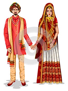 Gujaratii wedding couple in traditional costume of Gujarat, India