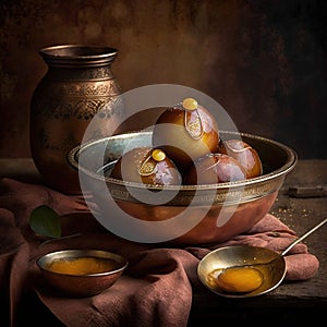 Gulab Jamoon. Indian sweet Food. Generative AI