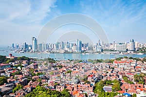 Gulangyu island with xiamen skyline in daytime