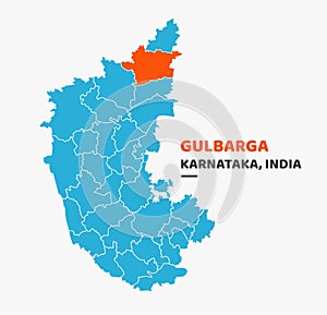 Gulbarga District Highlighted on Karnataka State Map