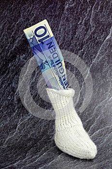 Gulden, banknotes from the netherlands in a sock