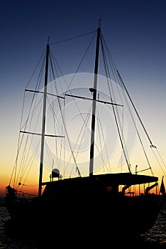 Gulet silhouette at sunset