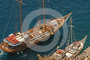 Gulet small ship at anchor in Santorini