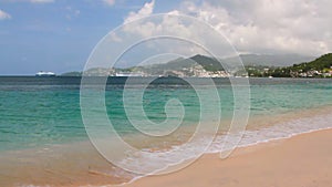 Gulf and beach on tropical island. Grand Anse, St. George`s, Grenada
