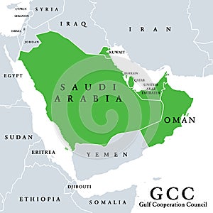 Gulf Cooperation Council, GCC member states, political map