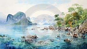 Gulf Of Indonesia Watercolor Landscape: Anime-inspired Artwork In Uhd