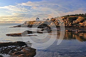 Gulf Islands National Park with East Point Sandstone Cliffs in Morning Light, Saturna Island, British Columbia