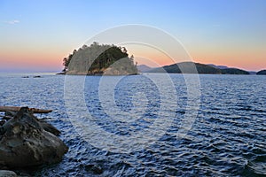 Gulf Islands National Park with Georgeson Island at Sunset from Campbell Point, Mayne Island, British Columbia