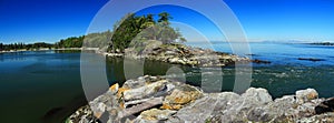 Gulf Islands National Park Landscape Panorama of Tidal Current at Boat Pass, Saturna Islands, British Columbia, Canada