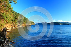 Gulf Islands National Park, Mayne Island with Bennett Bay and Campbell Point in Evening Light, British Columbia, Canada