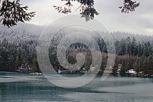 Gulf Islands National Park, Rare Spring Snow at Otter Bay on Pender Island, British Columbia, Canada