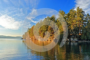 Gulf Islands National Park with Roe Islet at Pender Island in Evening Light, British Columbia