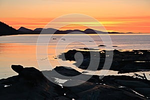 Gulf Islands National Park with Salish Sea Sunset over Saturna, Mayne, and Galiano Island, British Columbia, Canada