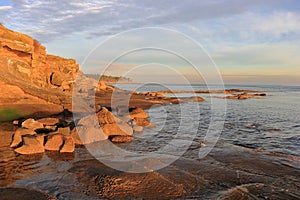 Gulf Islands National Park with Sandstone Shelf and Cliff at East Point at Sunrise, Saturna Island, British Columbia