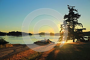 Gulf Islands National Park, Saturna Island, Beautiful Sunset over Winter Cove, British Columbia, Canada