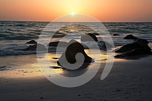 Gulf of Mexico Sunset With Silhouetted Rocks