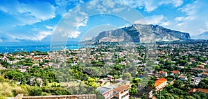 Gulf of Mondello and Monte Pellegrino, Palermo, Sicily island, Italy