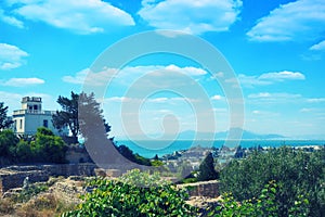 Gulf of Tunisia - a large bay of the Mediterranean sea off the Northern Africa. Mandraki artificial bay, created in antique