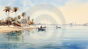 Gulf Of United Arab Emirates Watercolor Painting By Ahmed Morsi