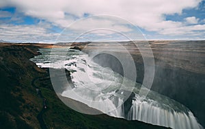 Gulfoss waterfall in iceland with smooth water long time exposure