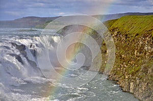 Gulfoss Waterfall and Rainbow, Southwest Iceland