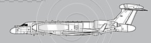 Gulfstream G550 CAEW, IAI EL W-2085. Vector drawing of airborne early warning and control aircraft. Side view. Image fo photo