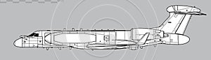 Gulfstream G550 CAEW, IAI EL W-2085. Vector drawing of airborne early warning and control aircraft. Side view. Image fo