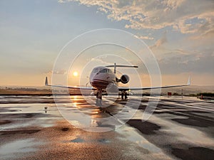 Gulfstream G650 with a sunset in the backround