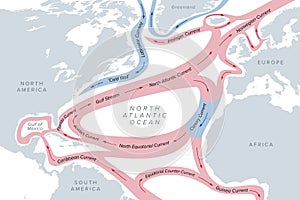 Map of the Gulf Stream and major North Atlantic Ocean currents photo