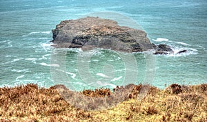 Gull Rock Portreath North Cornwall England UK between St Agnes and Godrevy in HDR